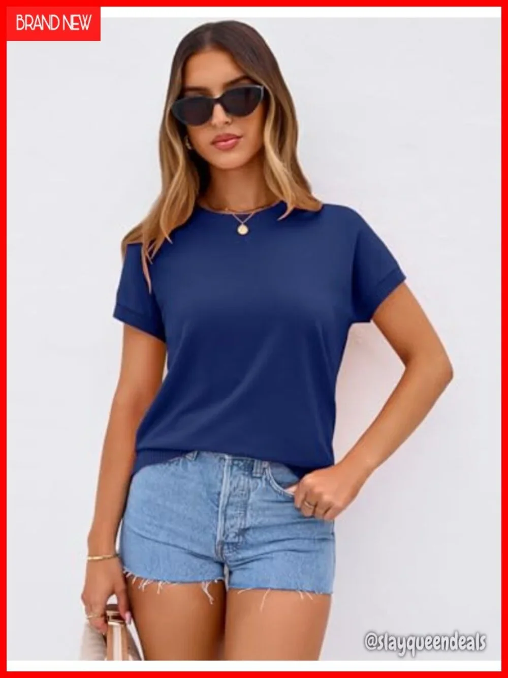 Women's Short Sleeve Crew Neck Knit Sweater Top in Viscose Blend
